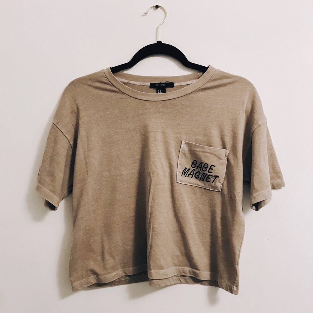 Forever 21 Embroidered “Babe Magnet” Crop Top